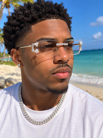 MOISSANITE Cluster Custom Iced Out Sunglasses - 925 Silver Buffs - Clear