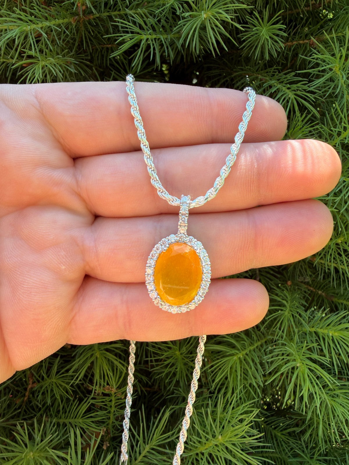 MOISSANITE Royalty Honey Pendant - 925 Silver - Oval Genuine Yellow Sapphire Stone