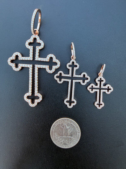 MOISSANITE Gothic Cross Cutout Pendant - 14k Rose Gold Vermeil 925 Silver - 3 Sizes 1.33"-3"