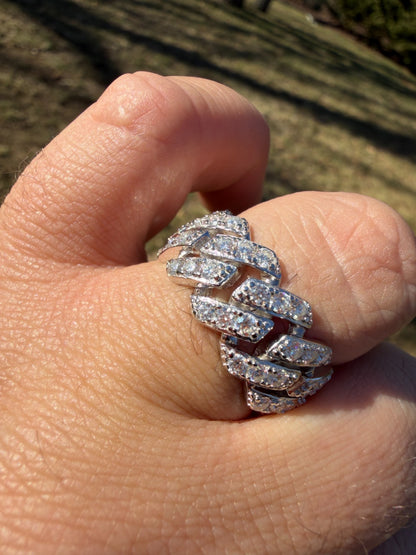 MOISSANITE 11.5mm Iced Out Prong Cuban Eternity Band Ring - 925 Silver