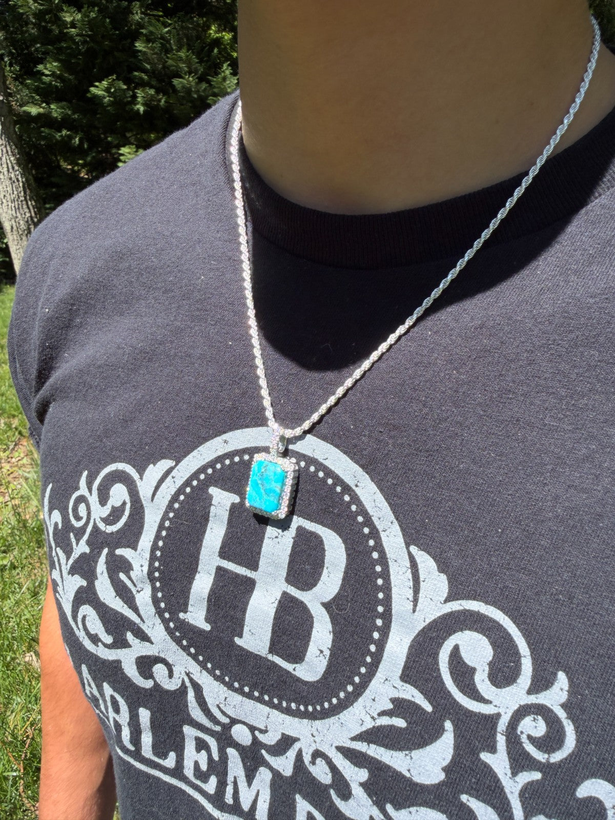 MOISSANITE Royalty Ocean Freeze Pendant - 925 Silver - Genuine Blue Turquoise Stone