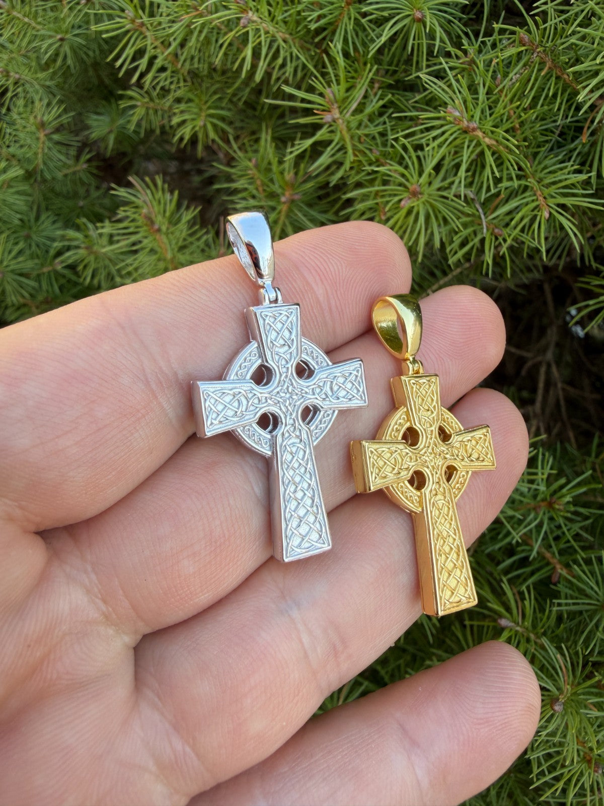 Handmade Viking Celtic Cross Pendant - 14k Gold Vermeil 925 Silver - Medium 1.75"