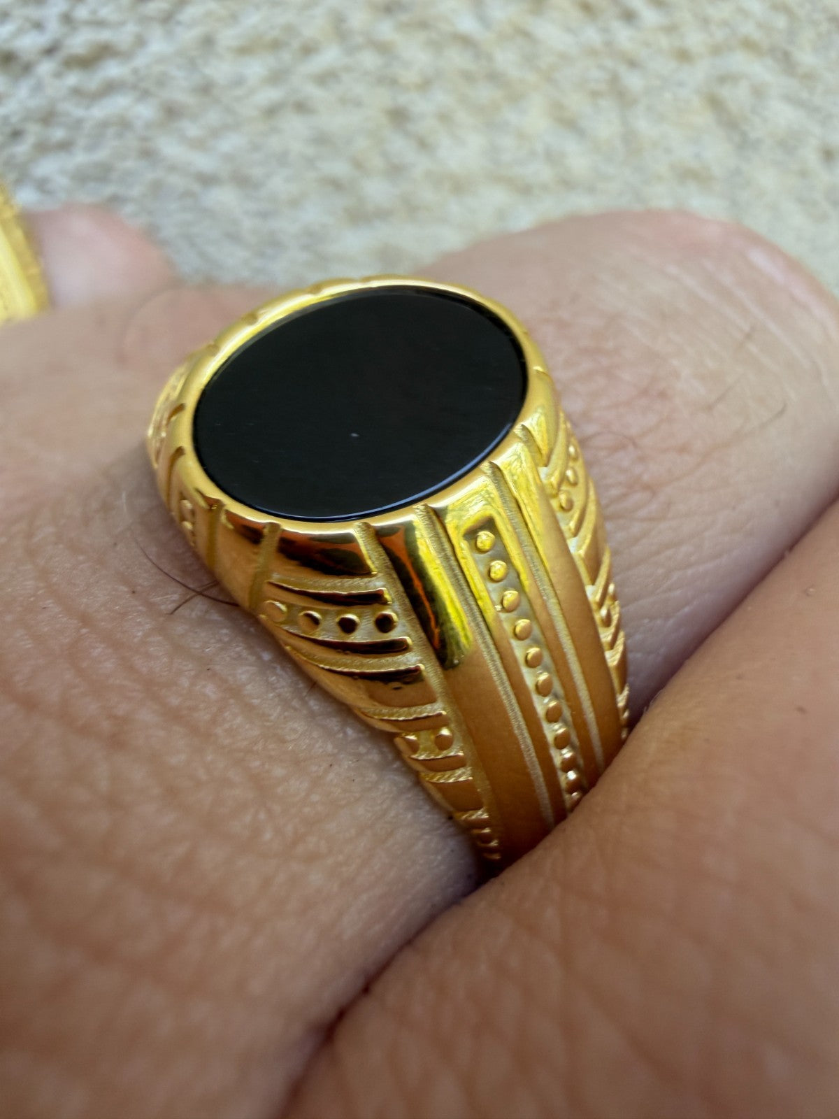 Navajo Tribe Ring - 14k Gold Vermeil 925 Silver - Genuine Black Onyx Stone