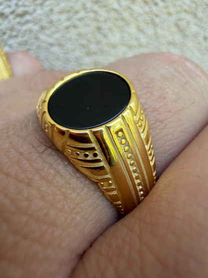 Navajo Tribe Ring - 14k Gold Vermeil 925 Silver - Genuine Black Onyx Stone