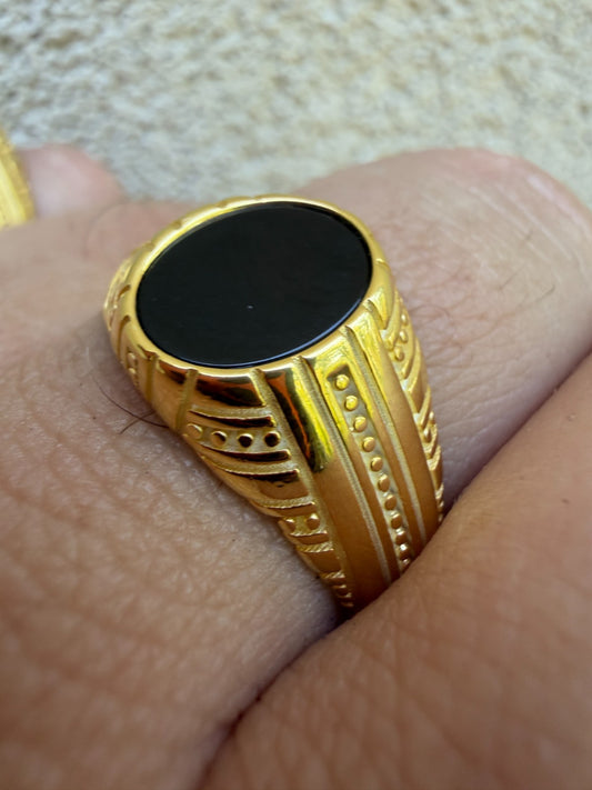 Navajo Tribe Ring - 14k Gold Vermeil 925 Silver - Genuine Black Onyx Stone