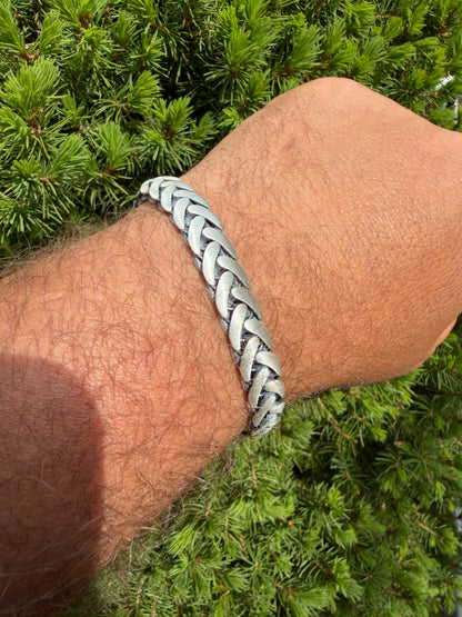 Wheat Link Bracelet With Custom Lion Sleek Clasp - 925 Sterling Silver Oxidized Gunmetal - 7"-9" - 10mm