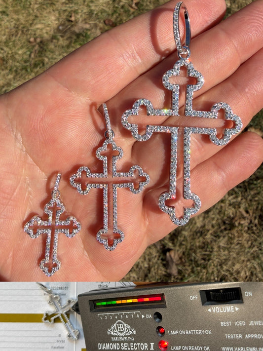 MOISSANITE Gothic Cross Cutout Pendant - 925 Silver - 3 Sizes 1.33"-3"