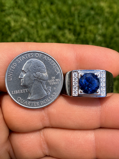 MOISSANITE Monarch Ring - 925 Silver - Genuine Blue Sapphire Stone