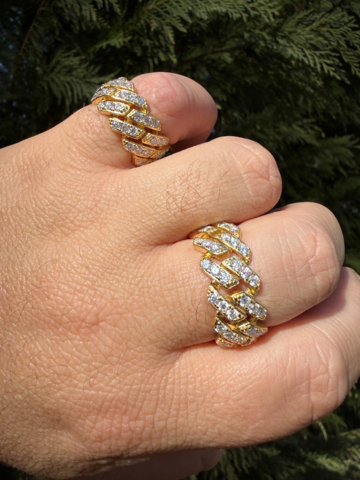 MOISSANITE 11.5mm Iced Out Prong Cuban Eternity Band Ring - 14k Gold Vermeil 925 Silver