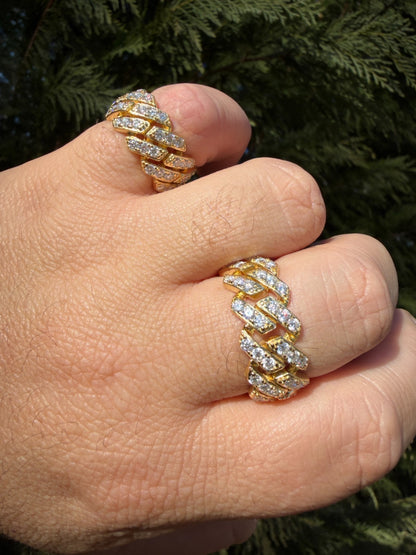 MOISSANITE 11.5mm Iced Out Prong Cuban Eternity Band Ring - 14k Gold Vermeil 925 Silver