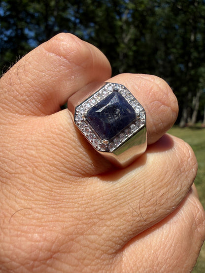 MOISSANITE Cardinal Crown Ring - 925 Silver - Genuine Blue Sapphire Stone
