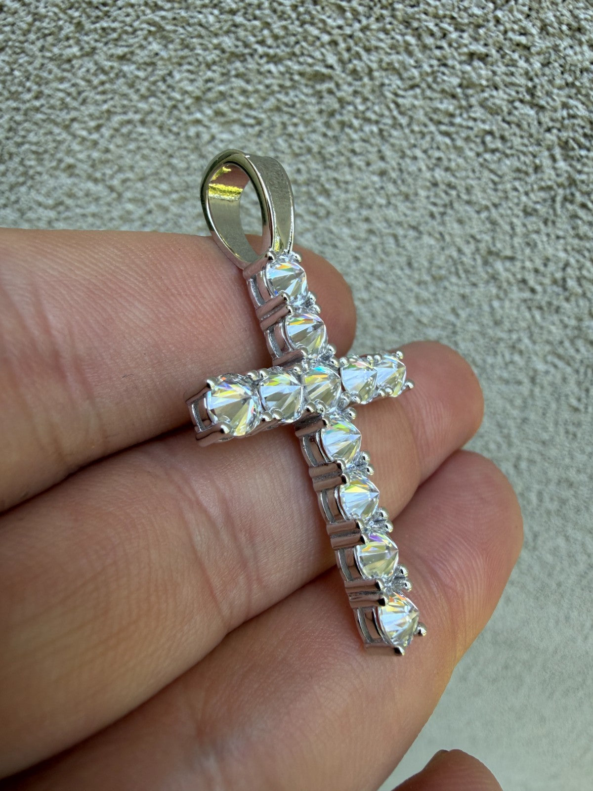 Real 925 Silver Cross Iced Pendant Upside Down Set Reverse MOISSANITE Necklace