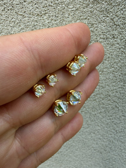 MOISSANITE Upside Down Reverse Set Stud Earrings - 14k Gold Vermeil 925 Silver - 5mm-8mm - 1-4ct