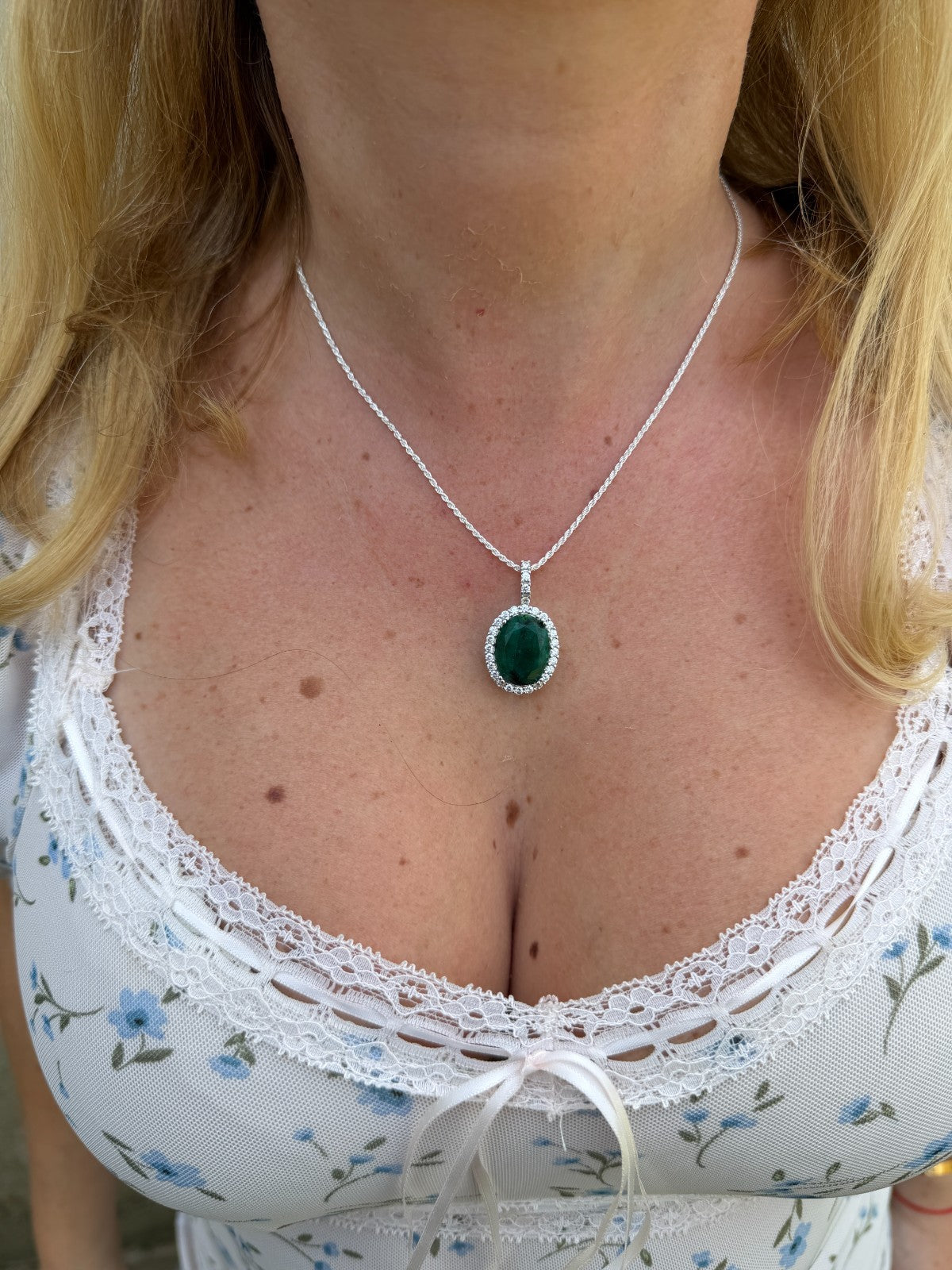 MOISSANITE Royalty Green Phantom Pendant - 925 Silver - Oval Green Emerald Stone