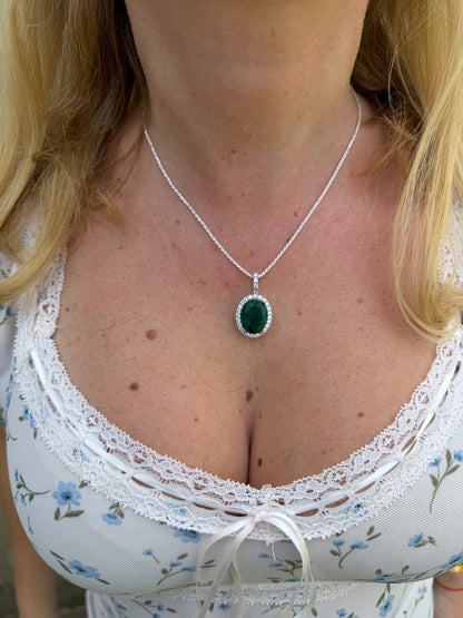 MOISSANITE Royalty Green Phantom Pendant - 925 Silver - Oval Green Emerald Stone