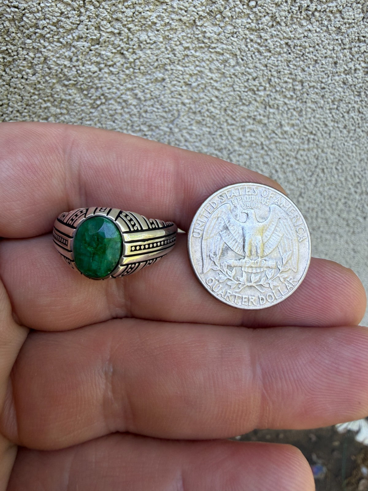 Royal Dynasty Ring - 925 Silver Oxidized - Genuine Green Emerald Stone