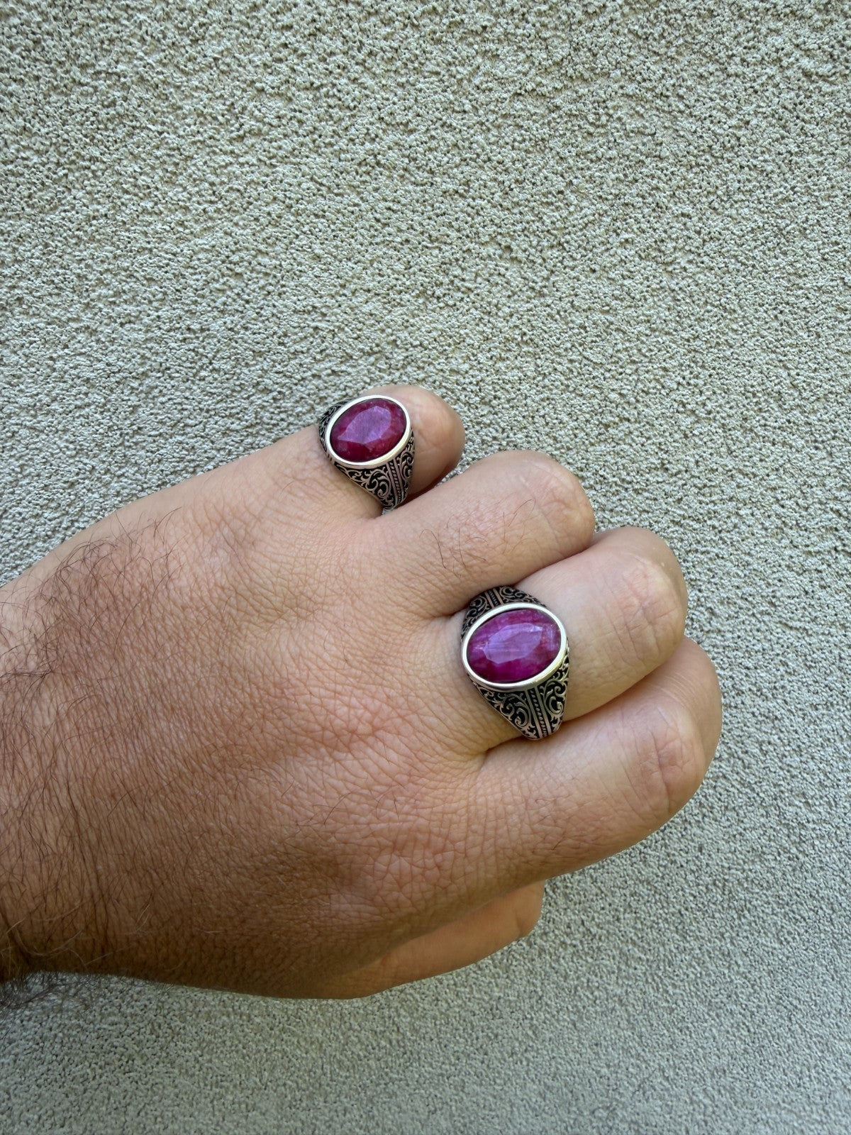 Columbian King Ring - 925 Silver Oxidized - Genuine Red Ruby Stone