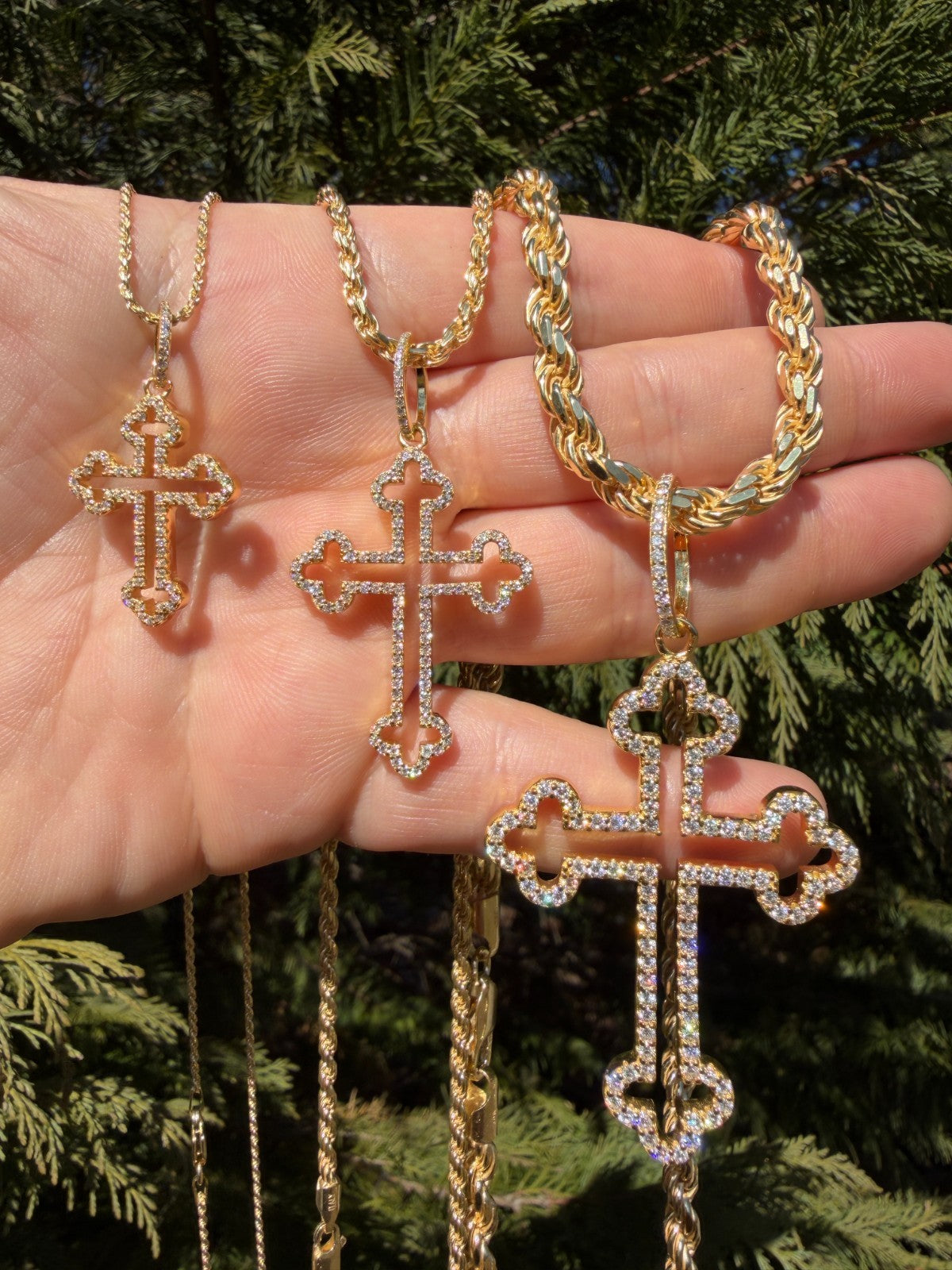 MOISSANITE Gothic Cross Cutout Pendant - 14k Gold Vermeil 925 Silver - 3 Sizes 1.33"-3"
