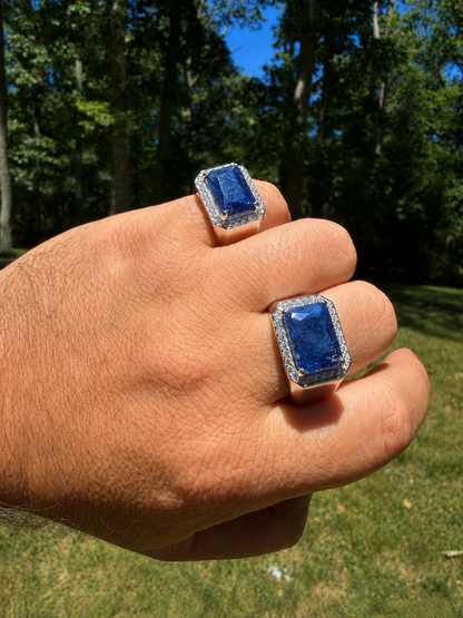 MOISSANITE Fortress Ring - 925 Silver - Genuine Blue Sapphire Stone