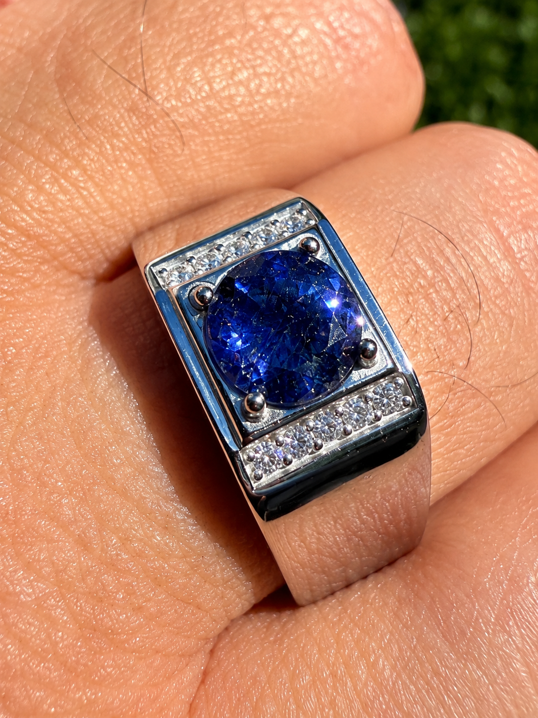 MOISSANITE Monarch Ring - 925 Silver - Genuine Blue Sapphire Stone