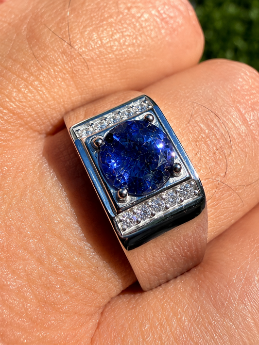MOISSANITE Monarch Ring - 925 Silver - Genuine Blue Sapphire Stone