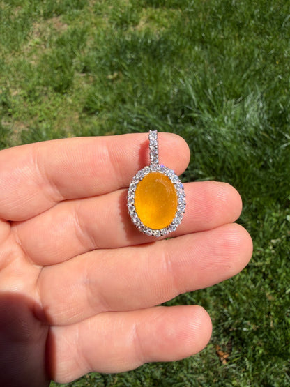 MOISSANITE Royalty Honey Pendant - 925 Silver - Oval Genuine Yellow Sapphire Stone