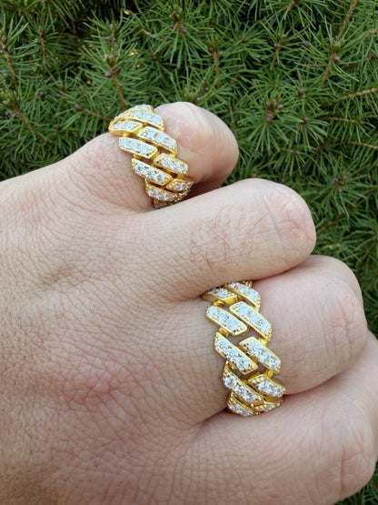 MOISSANITE 11.5mm Iced Out Prong Cuban Eternity Band Ring - 14k Gold Vermeil 925 Silver