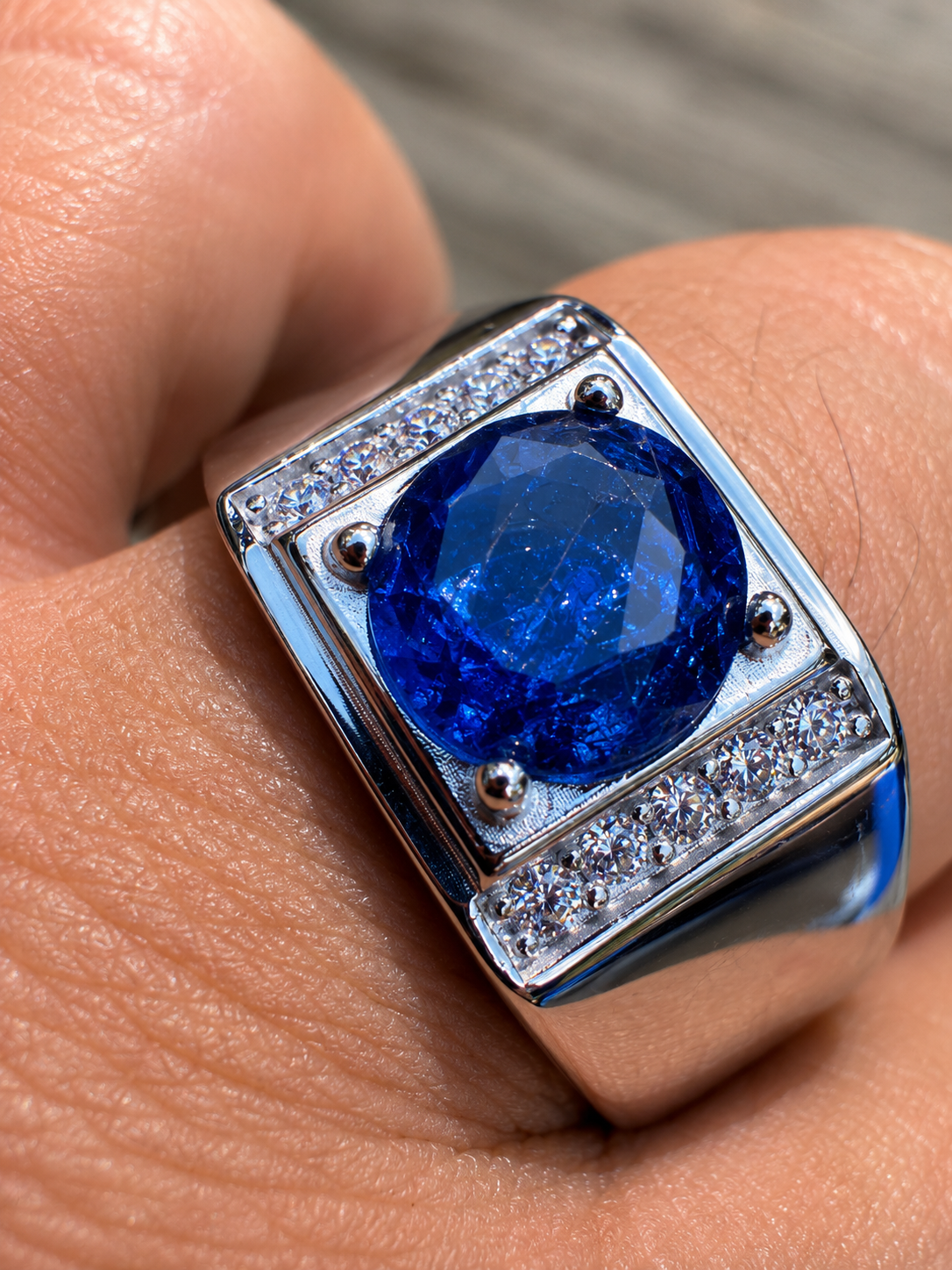 MOISSANITE Monarch Ring - 925 Silver - Genuine Blue Sapphire Stone