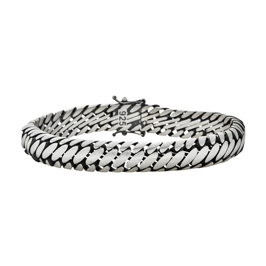 Custom 3 Link Miami Cuban Python Bracelet - Oxidized 925 Sterling Silver - 7"-9" - 12mm