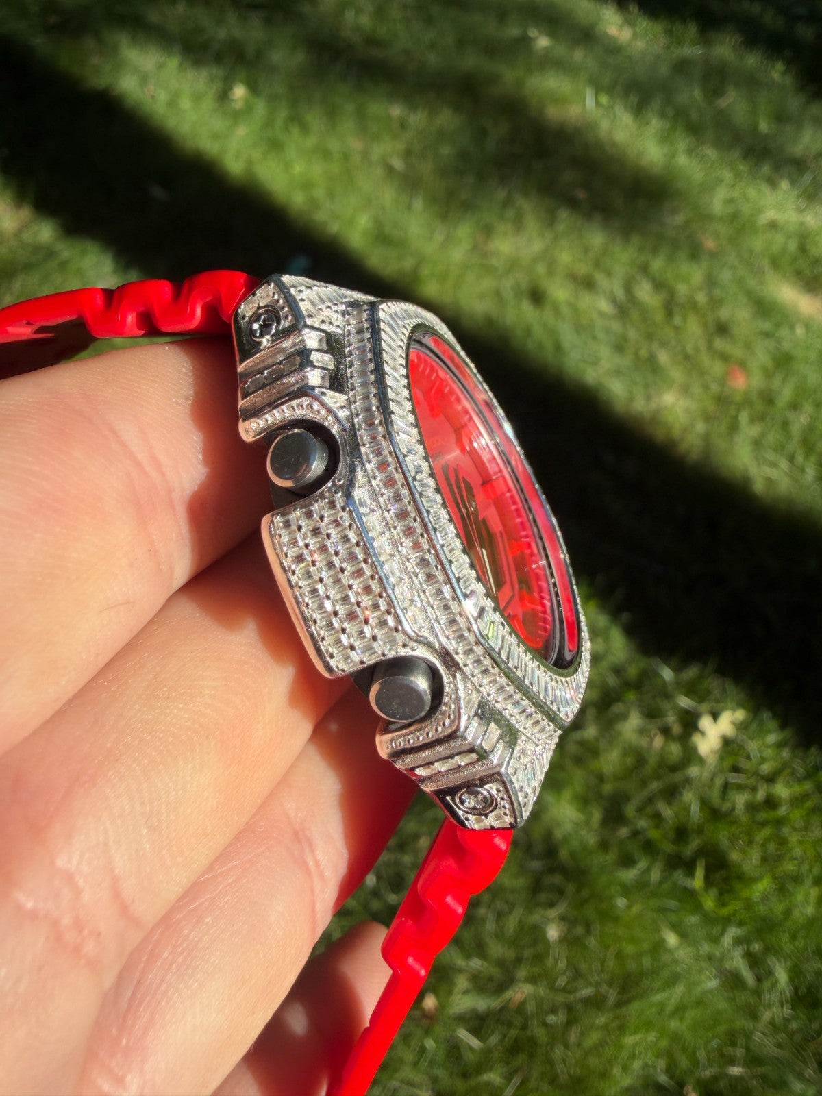 MOISSANITE Real 925 Silver Iced Baguette Red Casio G Shock GA-2100 Hip Hop Watch