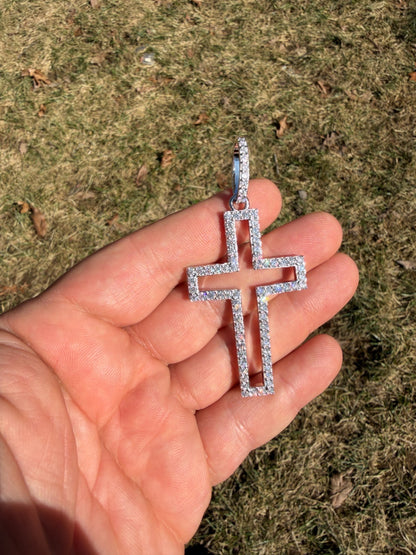 MOISSANITE Classic Cross Cutout Pendant - 925 Silver - 3 Sizes 1.33"-3"