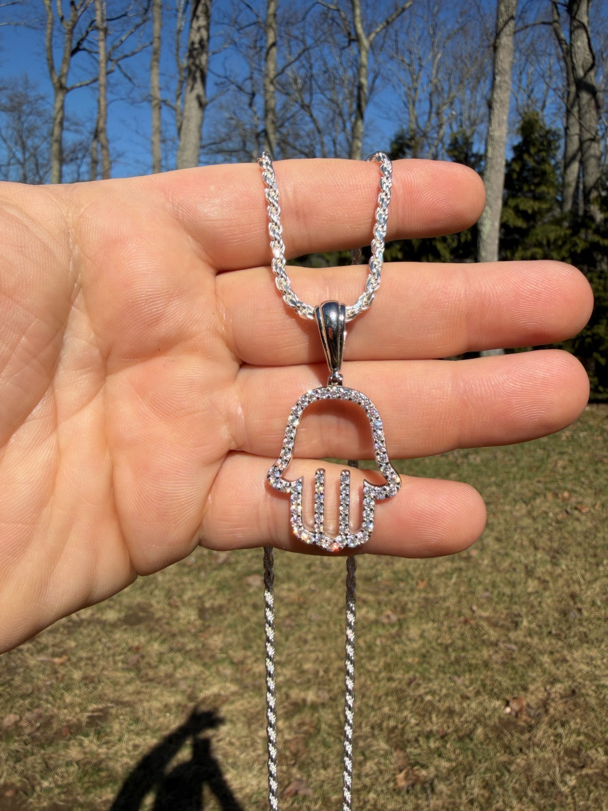 MOISSANITE Hamsa Cutout Pendant - 925 Silver - 3 Sizes 1.25"-2.75"