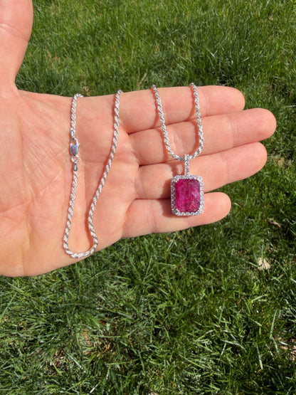 MOISSANITE Royalty Red Ruby Pendant - 925 Silver - Genuine Red Ruby Stone