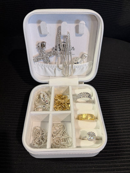 Harlembling Mini Leather Travel Jewelry Box Case - White