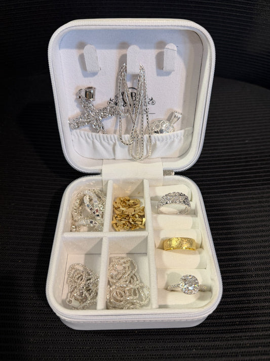 Harlembling Mini Leather Travel Jewelry Box Case - White