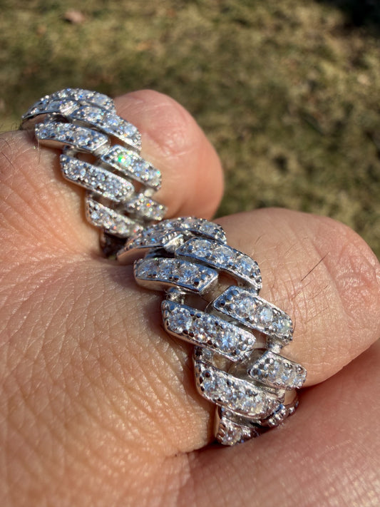 MOISSANITE 11.5mm Iced Out Prong Cuban Eternity Band Ring - 925 Silver