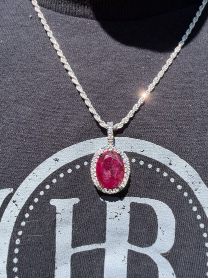 MOISSANITE Royalty Red Ruby Pendant - 925 Silver - Oval Genuine Red Ruby Stone