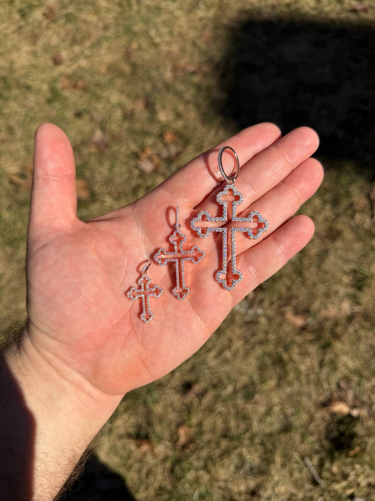 MOISSANITE Gothic Cross Cutout Pendant - 14k Rose Gold Vermeil 925 Silver - 3 Sizes 1.33"-3"