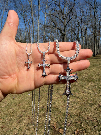 MOISSANITE Hearts Chrome Cross Pendant - 925 Silver - 3 Sizes 1"-2.75"