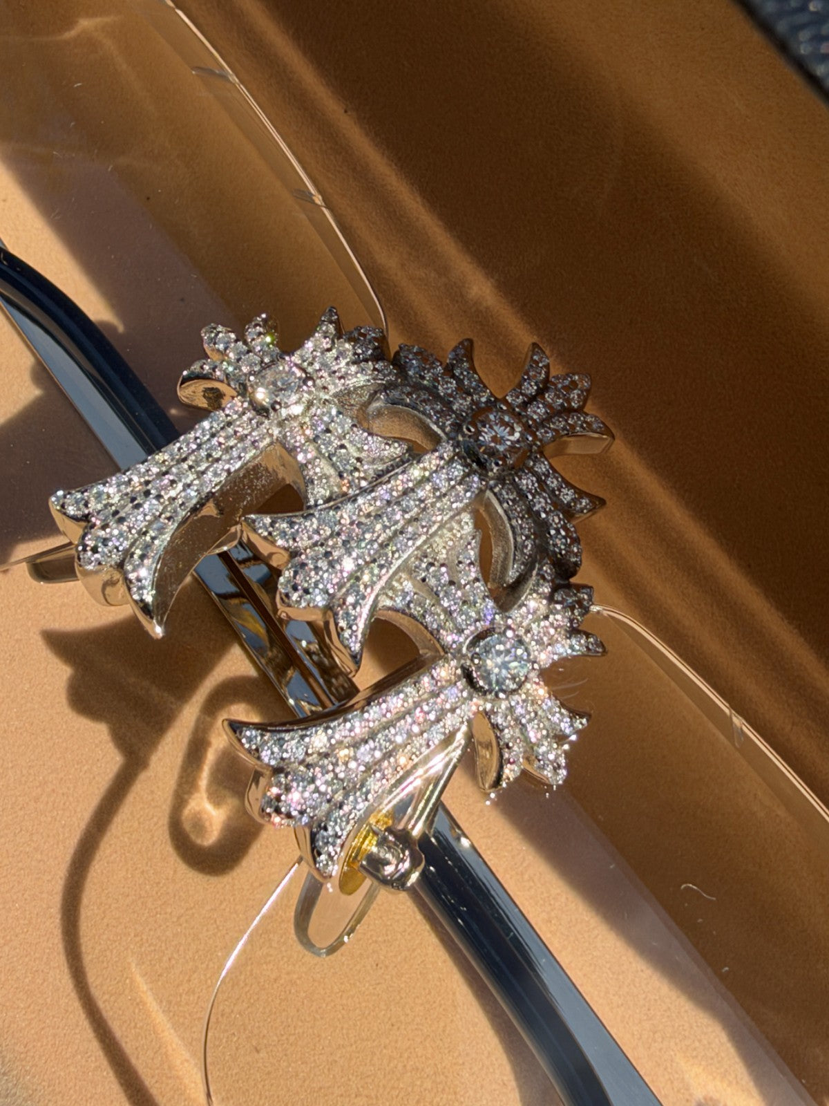 MOISSANITE Hearts Chrome Cross Iced Out Sunglasses - 925 Silver Buffs - Clear