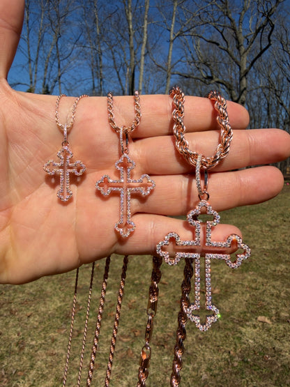 MOISSANITE Gothic Cross Cutout Pendant - 14k Rose Gold Vermeil 925 Silver - 3 Sizes 1.33"-3"