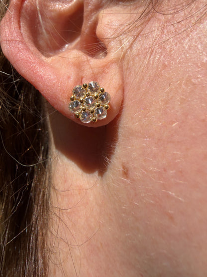 MOISSANITE Upside Down Reverse Set Cluster Iced Out Honeycomb Set Earrings - 14k Gold Vermeil 925 Silver - 6mm -11mm