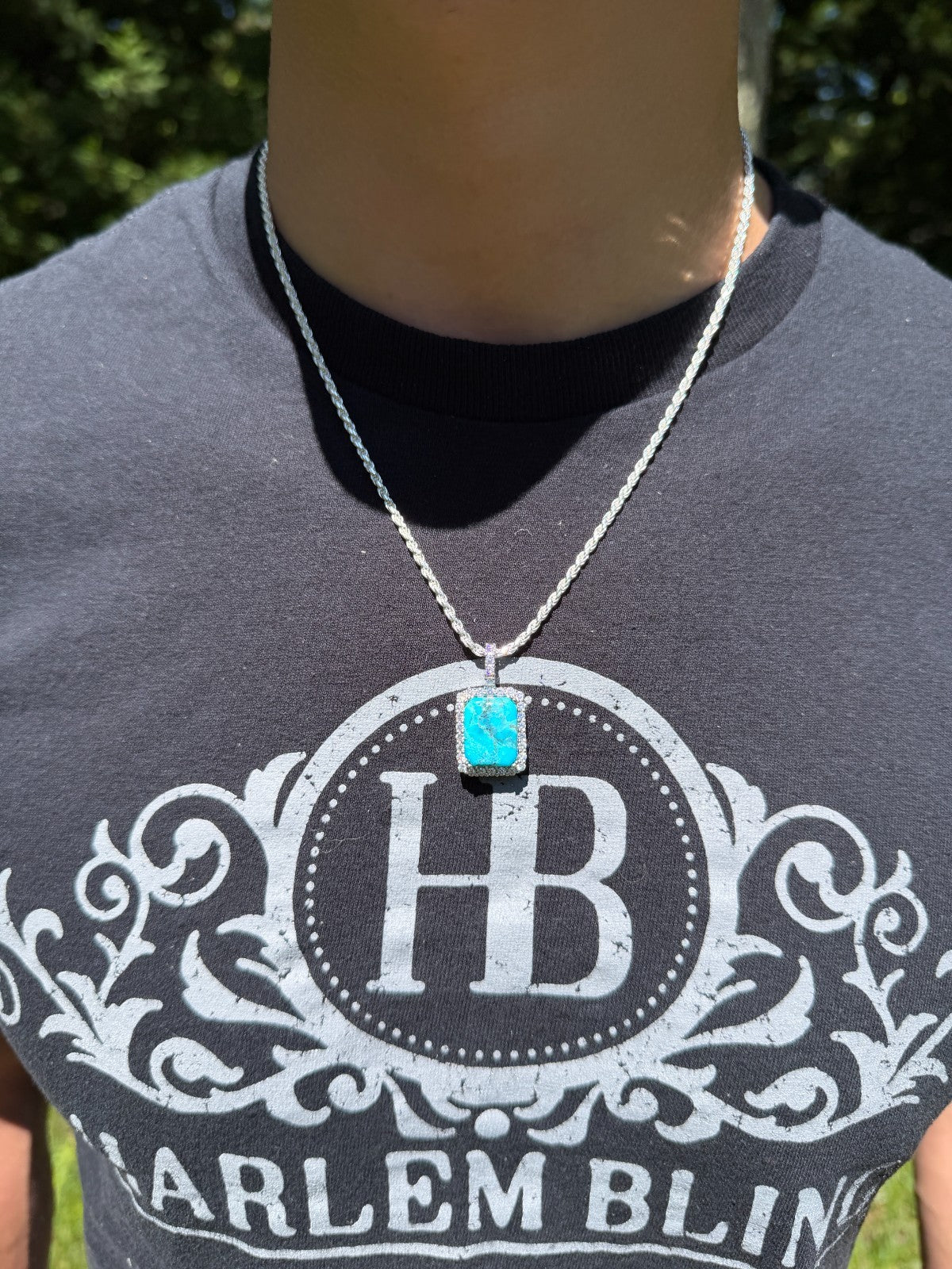 MOISSANITE Royalty Ocean Freeze Pendant - 925 Silver - Genuine Blue Turquoise Stone