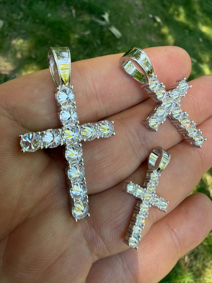 Real 925 Silver Cross Iced Pendant Upside Down Set Reverse MOISSANITE Necklace