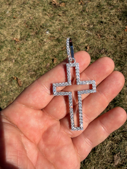 MOISSANITE Classic Cross Cutout Pendant - 925 Silver - 3 Sizes 1.33"-3"