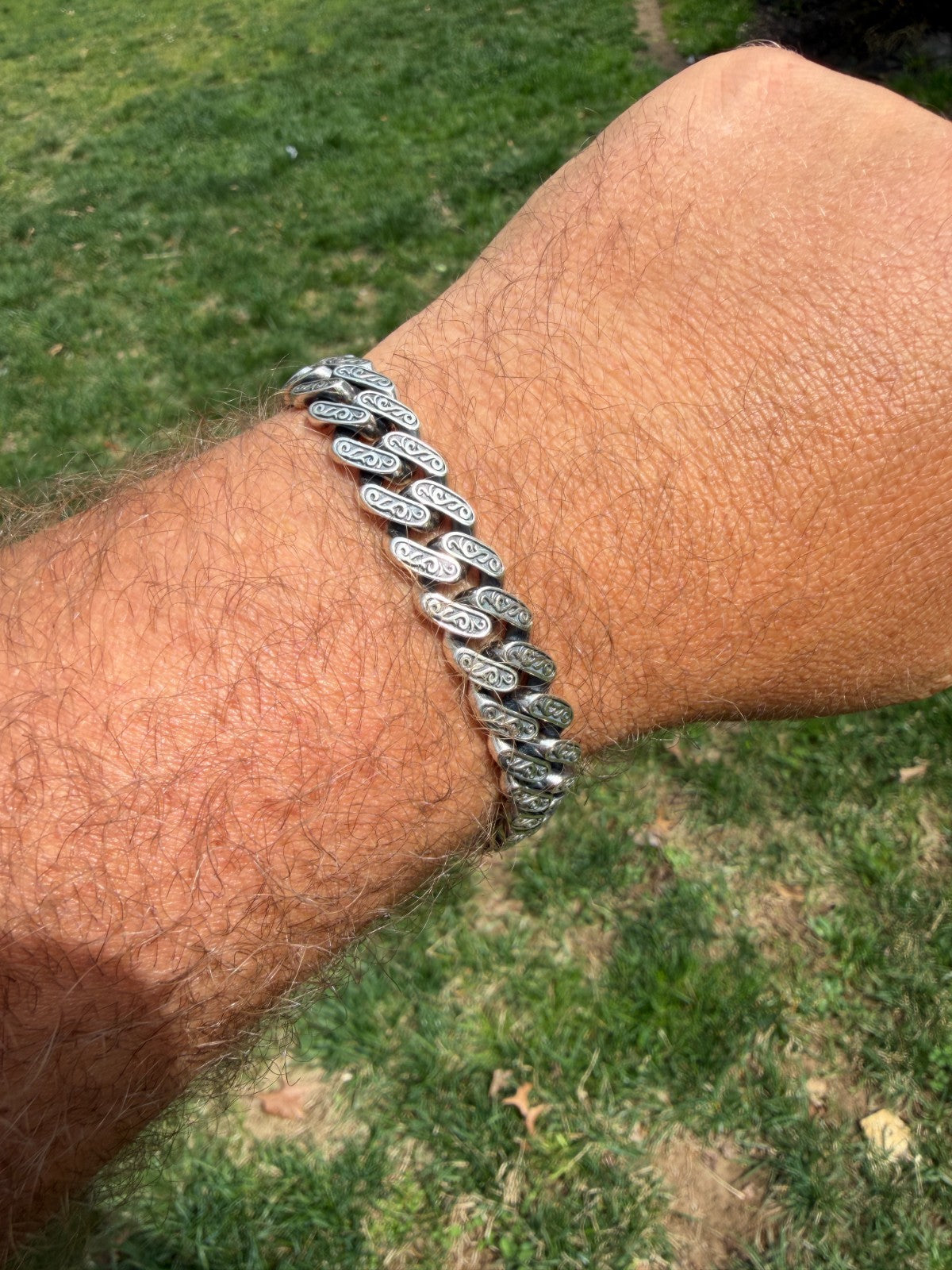 Mens Custom 12mm Hawaiian Scroll Miami Cuban Link Bracelet Real 925 Silver