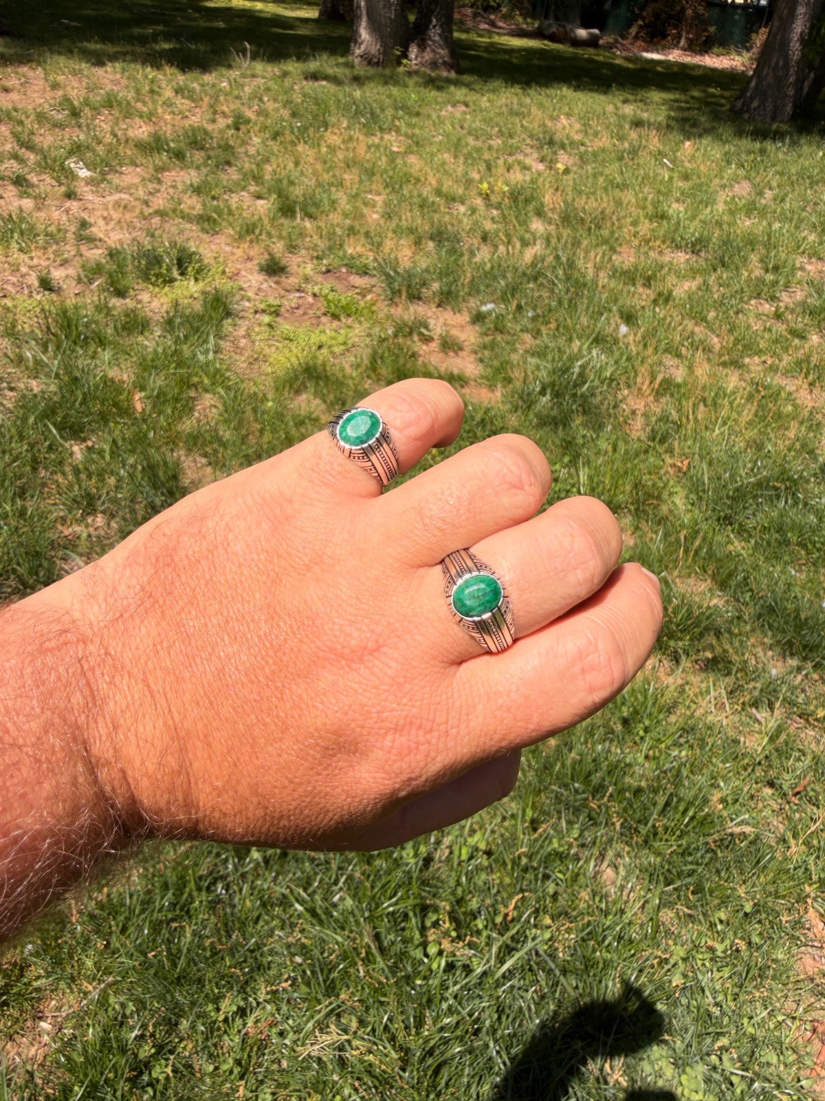 Royal Dynasty Ring - 925 Silver Oxidized - Genuine Green Emerald Stone
