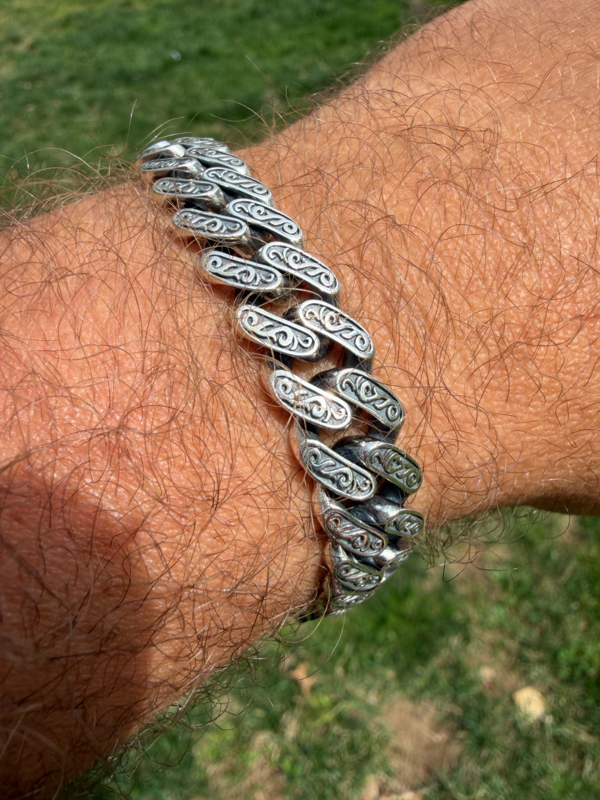 Mens Custom 12mm Hawaiian Scroll Miami Cuban Link Bracelet Real 925 Silver