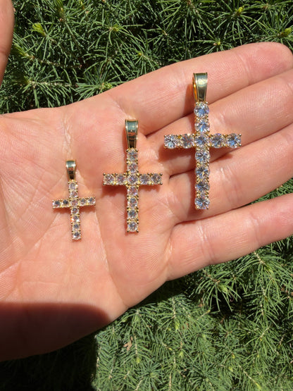 14k Gold Over 925 Silver Cross Iced Pendant Upside Down Set Reverse MOISSANITE
