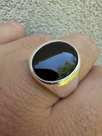 Shadow Boss Ring - 925 Silver - Genuine Black Onyx Stone
